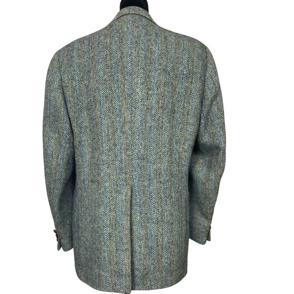 EUC - Vintage Harris Tweed Black-Blue Scottish Herringbone Wool Blazer - Picture 2 of 8